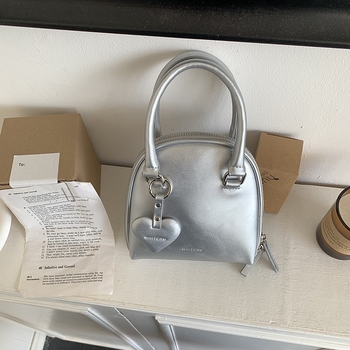 Geantă de damă din PU în formă de scoică, stil stradal, închidere cu fermoar, buzunar interior cu fermoar