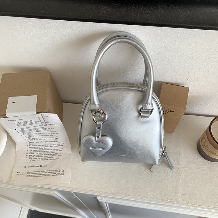 Geantă de damă din PU în formă de scoică, stil stradal, închidere cu fermoar, buzunar interior cu fermoar