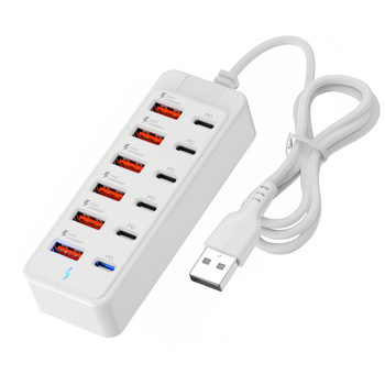 Docking stanica s 12 portov USB-C a USB, USB 3.0, 66W PD, 6 Type-C + 6 USB, 100 cm kábel