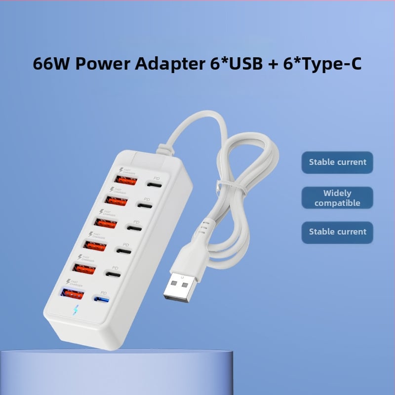 Docking stanica s 12 portov USB-C a USB, USB 3.0, 66W PD, 6 Type-C + 6 USB, 100 cm kábel