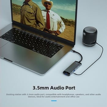 Type-C dokovacia stanica, USB hub 1-6 portov, 5 Gbps, externé napájanie, MH368