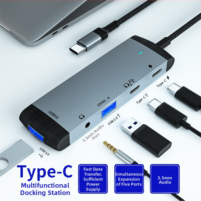 Type-C dokovacia stanica, USB hub 1-6 portov, 5 Gbps, externé napájanie, MH368