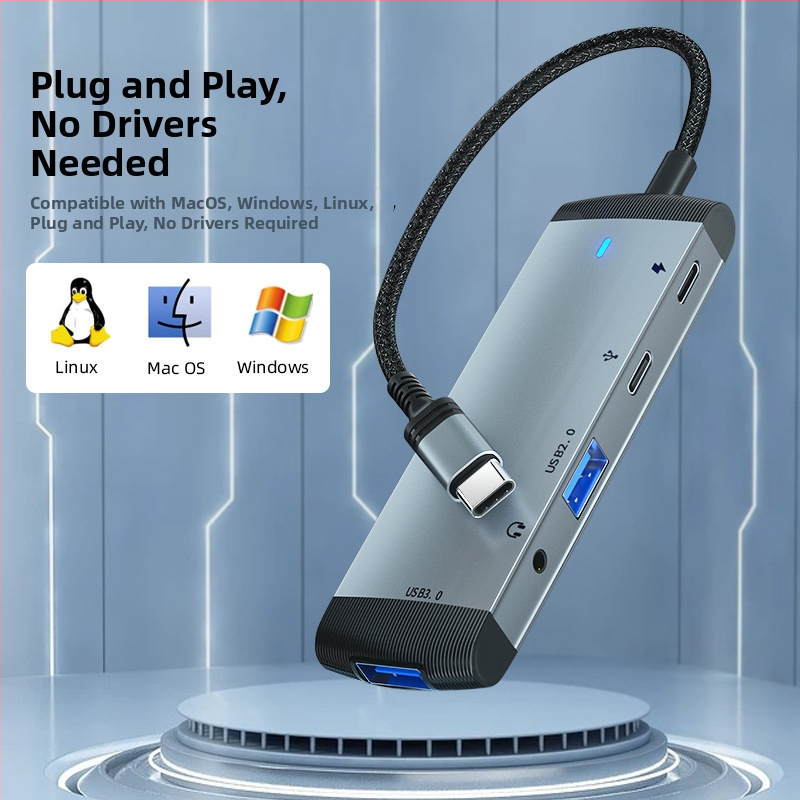 Type-C dokovacia stanica, USB hub 1-6 portov, 5 Gbps, externé napájanie, MH368