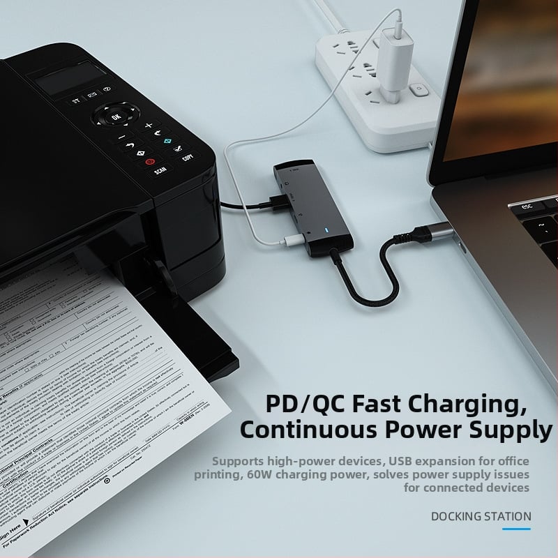 Type-C dokovacia stanica, USB hub 1-6 portov, 5 Gbps, externé napájanie, MH368