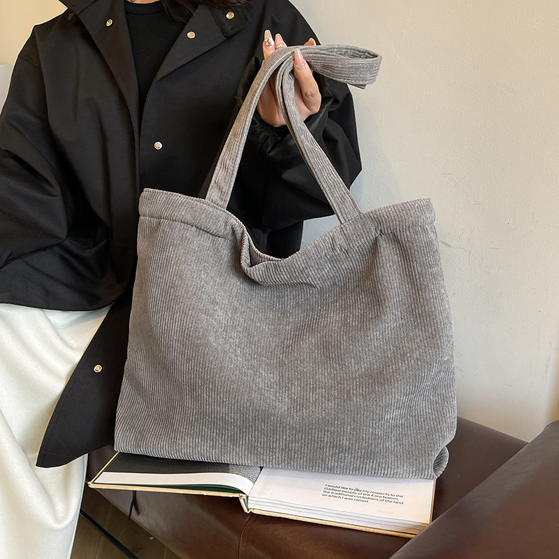 Бродирана Corduroy Tote чанта, ежедневна кръгла форма, цип, полиестерна подплата