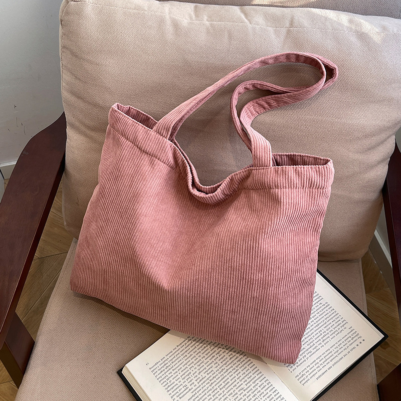 Бродирана Corduroy Tote чанта, ежедневна кръгла форма, цип, полиестерна подплата