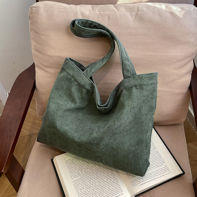 Бродирана Corduroy Tote чанта, ежедневна кръгла форма, цип, полиестерна подплата
