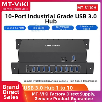 Priemyselný USB 3.0 hub s 10 portami, externým napájaním, prenosová rýchlosť 5 Gbps
