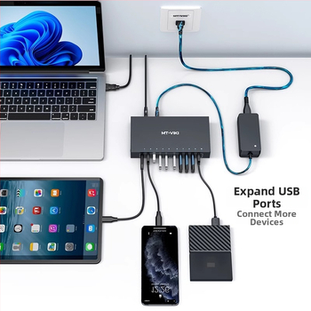 Priemyselný USB 3.0 hub s 10 portami, externým napájaním, prenosová rýchlosť 5 Gbps