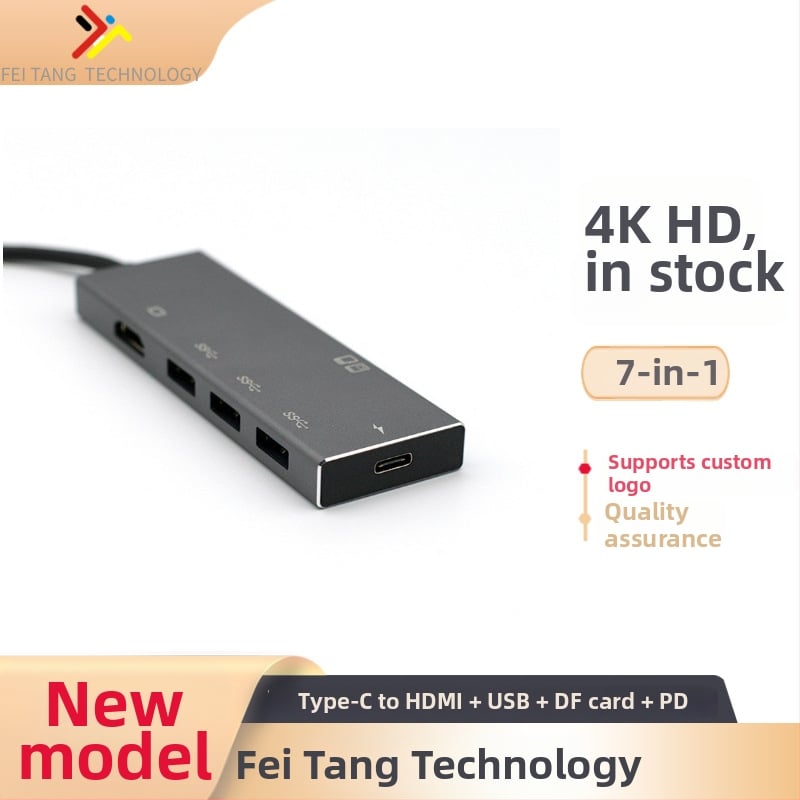 Feitang Type-C docking stanica 7-in-1 s čítačkou SD/TF kariet, HDMI výstup, USB porty, podpora PD