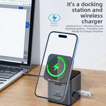 W15 USB-C dokovacia stanica s magnetickým bezdrôtovým nabíjaním 15W, 5Gbps prenos, externé napájanie