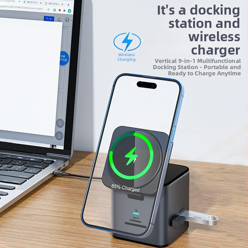 W15 USB-C dokovacia stanica s magnetickým bezdrôtovým nabíjaním 15W, 5Gbps prenos, externé napájanie