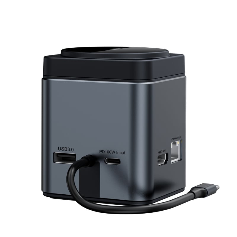 Stație de docking USB-C W15 cu încărcare wireless magnetică de 15W, transfer 5Gbps, alimentare externă