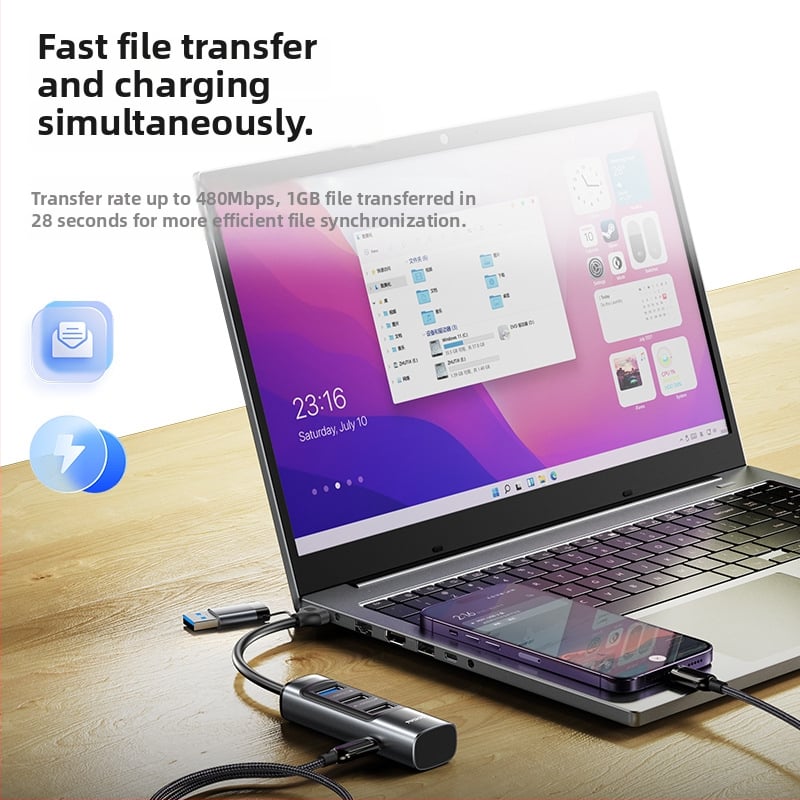 Yesido HB19 USB 3.0 šestportový hub pre MacBook, 5.0Gbps, napájaný cez USB