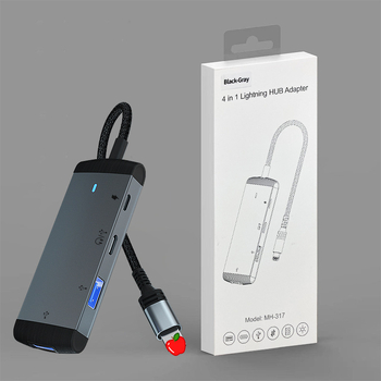 Stația de docking Lightning la USB 3.0 cu încărcare și audio, extensie 4-în-1, interfață Lightning, 480 Mbps, alimentare externă