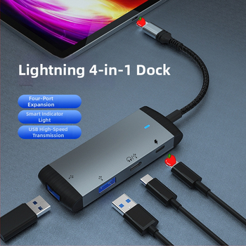 Lightning na USB 3.0 dokovaciu stanicu s nabíjaním a zvukom, 4-v-1 rozšírenie, rozhranie Lightning, 480 Mbps, externé napájanie