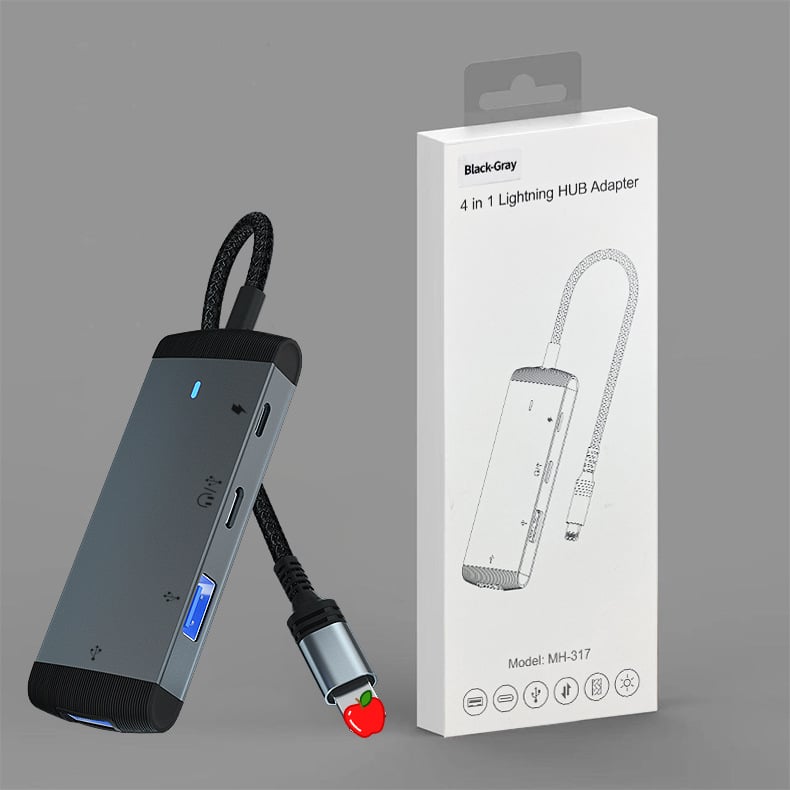 Stația de docking Lightning la USB 3.0 cu încărcare și audio, extensie 4-în-1, interfață Lightning, 480 Mbps, alimentare externă