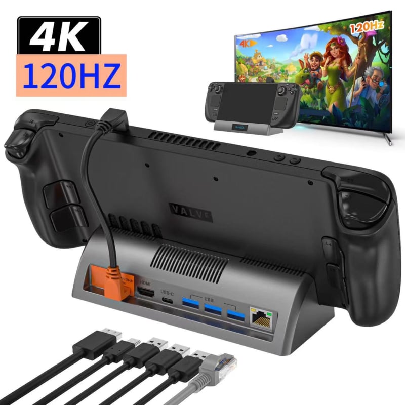 Dock Steam Deck s HDMI 4K120Hz, PD3.1 rýchle nabíjanie, USB 3.0×3, Gigabit Ethernet