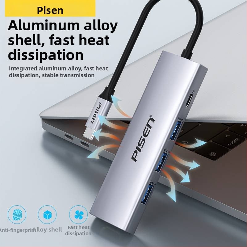 Pisen Type-C hub rozdeľovač, USB 3.0, napájanie cez USB, 1 vstupný port Type-C