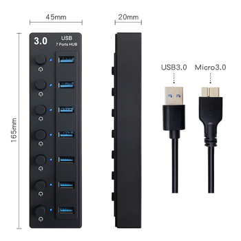 USB 3.0 7-portni hub s neovisnim prekidačima – Model L80, 5 Gbps, Vanjsko napajanje