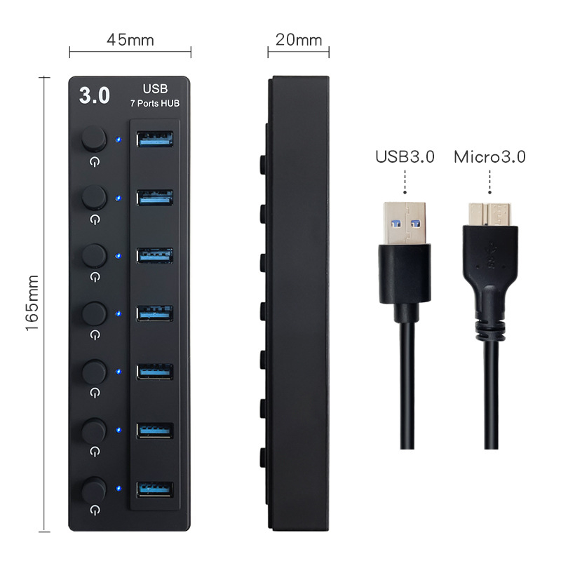 USB 3.0 7-portni hub s neovisnim prekidačima – Model L80, 5 Gbps, Vanjsko napajanje