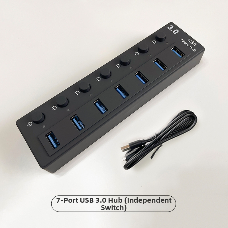 USB 3.0 7-portový hub s nezávislými prepínačmi – Model L80, 5 Gbps, Externé napájanie