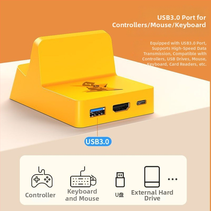 Nintendo Switch rozšírený dok s USB-C hubom so 3 portmi, 5 Gbps prenos, 150 mm kábel, napájanie cez USB (bez externej napájania)