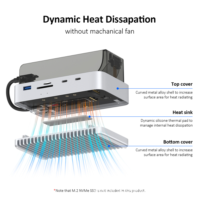 Mac mini M4 docking stanica a M.2 kryt na disk, stolové úložisko vo vertikálnej skrinke, 40 Gbps, model 61, bez externej napájania