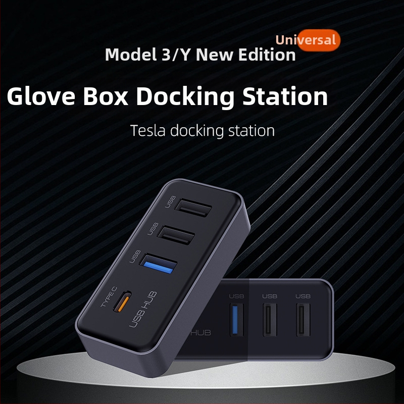USB 3.0 rozšírenie centrálnej konzoly pre Tesla Model Y a obnovený Model 3, 4-portový hub pre glove box, Model T22, bez externého napájania