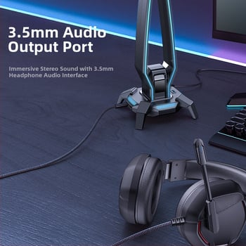 USB stolný stojan na slúchadlá s RGB podsvietením, HB25, Micro USB rozhranie