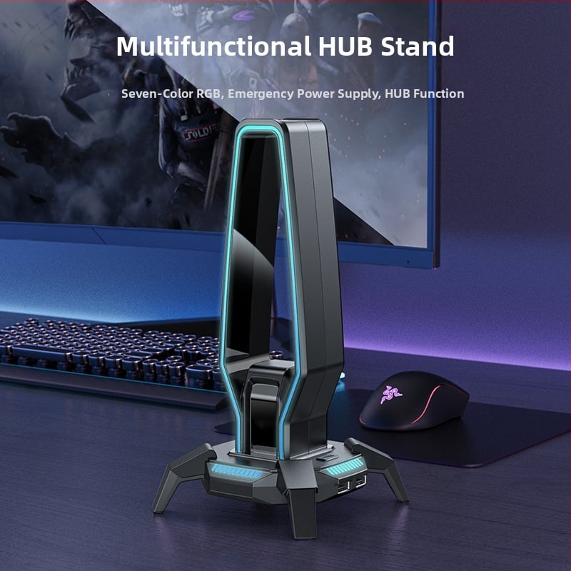 USB stolný stojan na slúchadlá s RGB podsvietením, HB25, Micro USB rozhranie