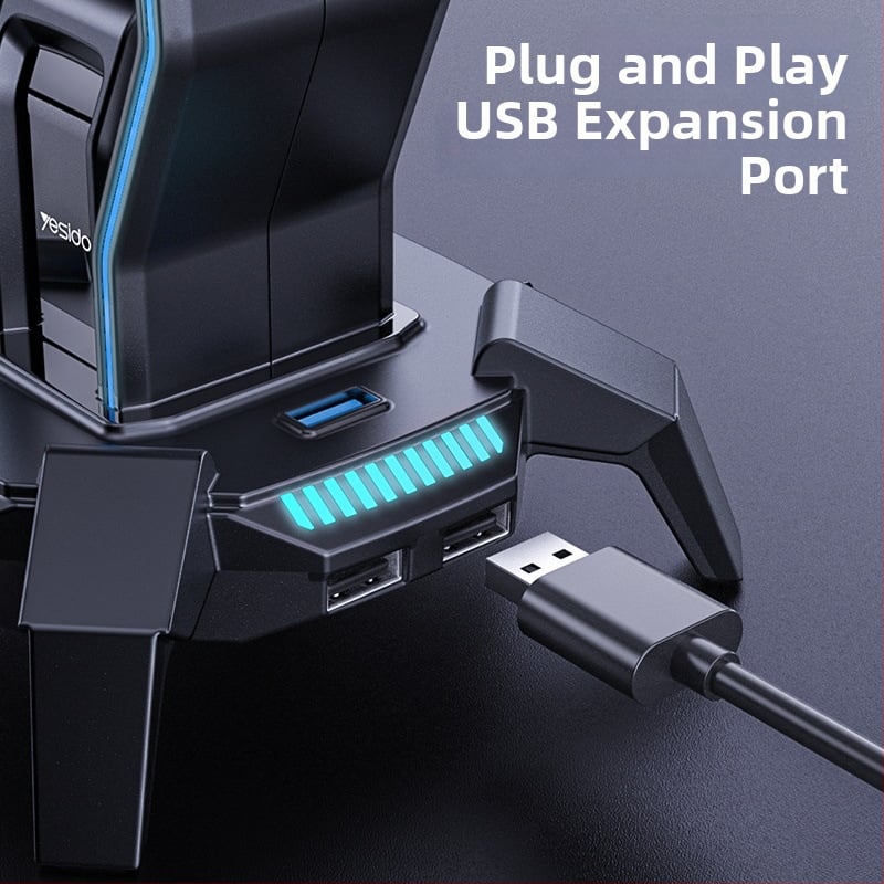 USB stolný stojan na slúchadlá s RGB podsvietením, HB25, Micro USB rozhranie