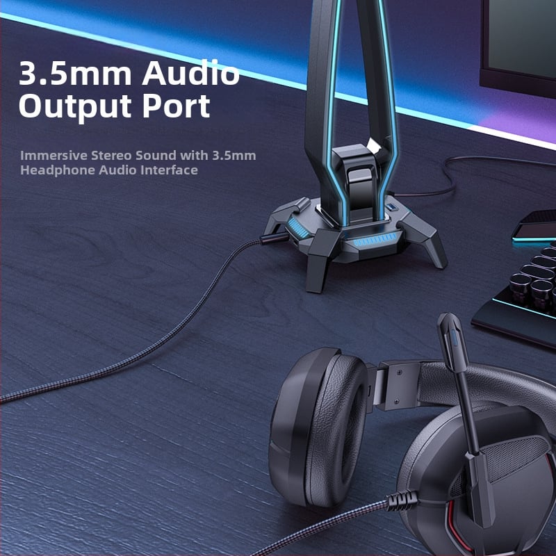 USB stolný stojan na slúchadlá s RGB podsvietením, HB25, Micro USB rozhranie