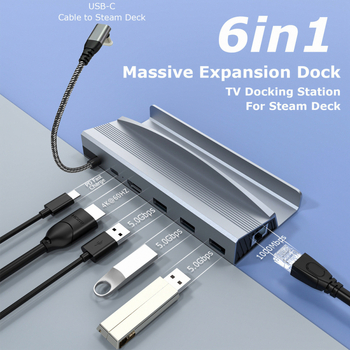 Steam Deck dokovacia stanica, 6-v-1 Type-C, 5 Gbps prenos, bez externého napájania