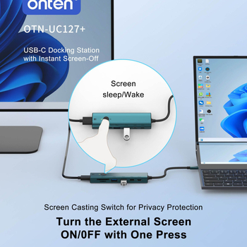 Onten UC127+ Type-C dockingová stanica s obrazovkou, 7-in-1 vysokorýchlostný USB hub, 5 Gbps, pre Apple Mac
