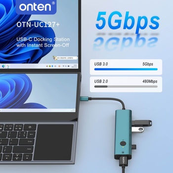 Onten UC127+ Type-C dockingová stanica s obrazovkou, 7-in-1 vysokorýchlostný USB hub, 5 Gbps, pre Apple Mac
