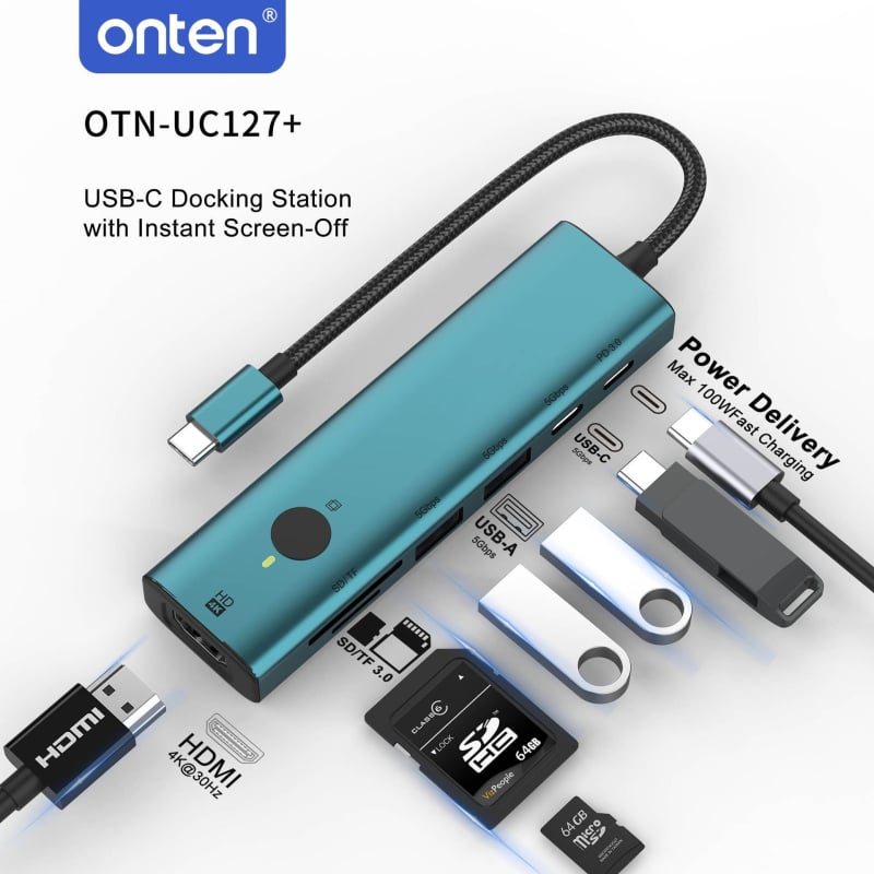 Onten UC127+ Type-C dockingová stanica s obrazovkou, 7-in-1 vysokorýchlostný USB hub, 5 Gbps, pre Apple Mac