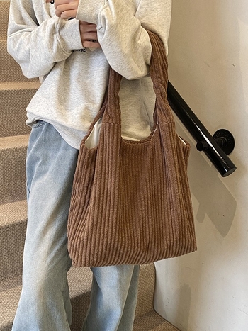 Corduroy tote táska, vízszintes négyzet alakú, mágneszár, poliészter bélés, mindennapi használatra