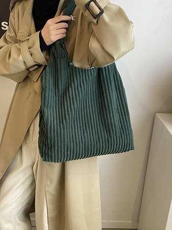 Corduroy tote táska, vízszintes négyzet alakú, mágneszár, poliészter bélés, mindennapi használatra