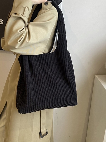 Corduroy tote táska, vízszintes négyzet alakú, mágneszár, poliészter bélés, mindennapi használatra