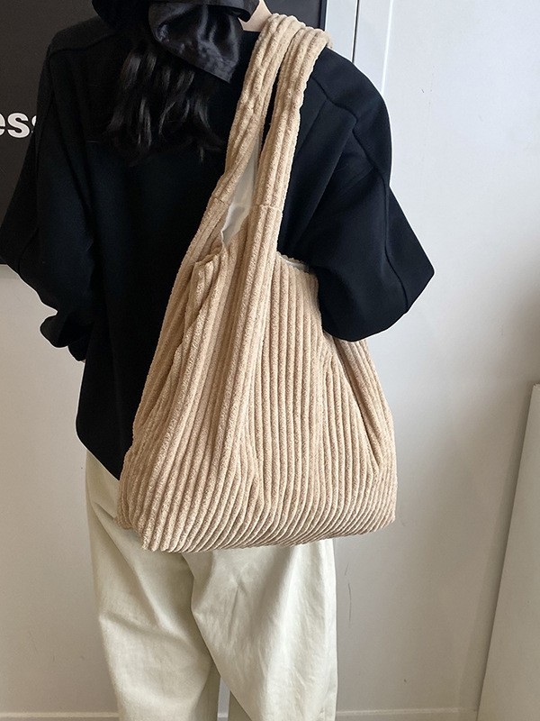 Corduroy tote táska, vízszintes négyzet alakú, mágneszár, poliészter bélés, mindennapi használatra