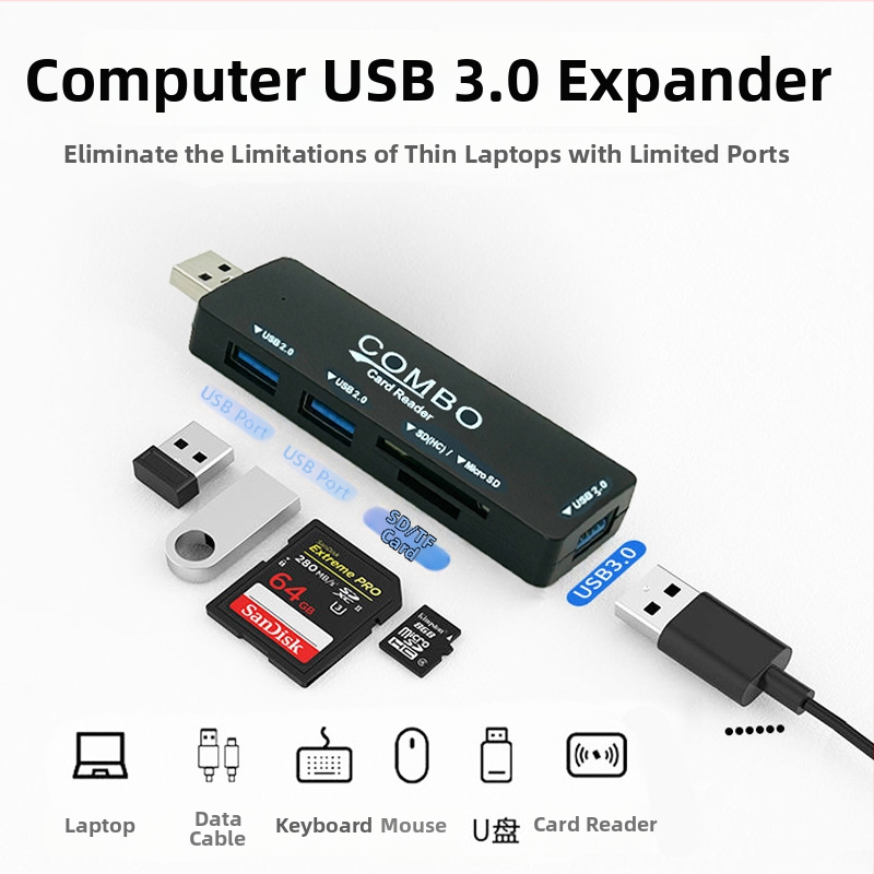 Neutral C-22 USB 3.0 hub s čítačkou SD/TF kariet a dokovacou stanicou, napájaný cez USB