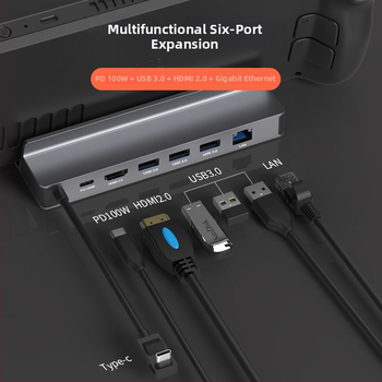 ROG Steam Deck USB-C dok, hub 1–6, 5 Gbps, 10 cm kábel, bez externého napájania