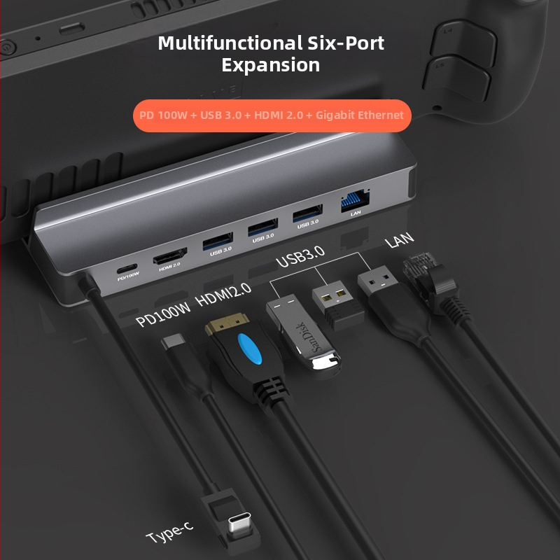 ROG Steam Deck USB-C dok, hub 1–6, 5 Gbps, 10 cm kábel, bez externého napájania