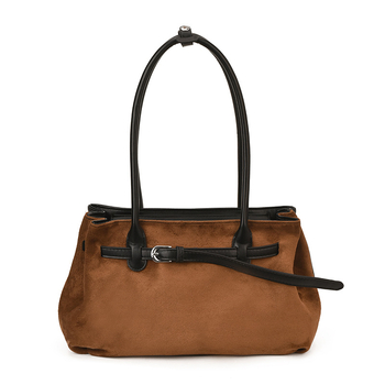 Nubuk bőr női tote táska, városi minimalizmus, vízszintes négyszög alak, cipzáras záródás, belső cipzáros zseb