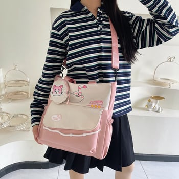 Jingxi nejlon válltáska, friss és édes stílus, függőleges négyzet alakú forma, cipzáros nyitás, poliészter bélés, belső telefontartó zseb, három vállszíj