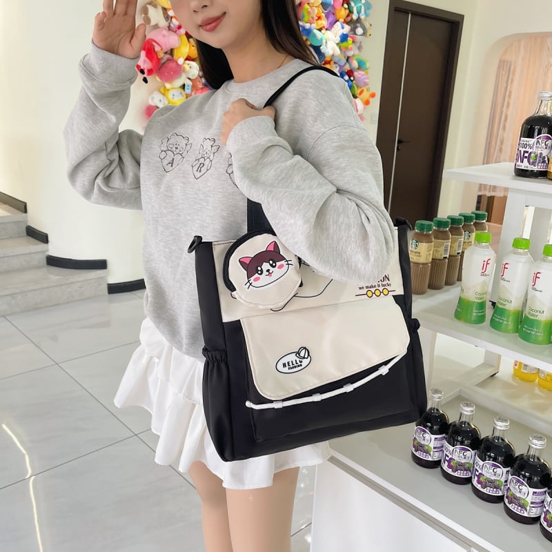 Jingxi nejlon válltáska, friss és édes stílus, függőleges négyzet alakú forma, cipzáros nyitás, poliészter bélés, belső telefontartó zseb, három vállszíj