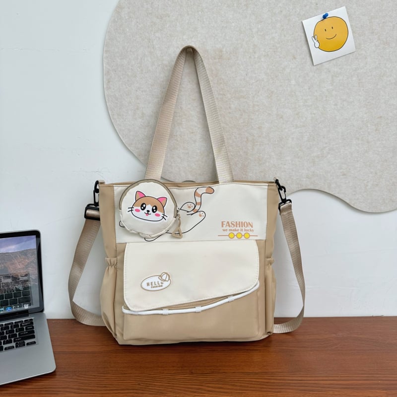 Jingxi nejlon válltáska, friss és édes stílus, függőleges négyzet alakú forma, cipzáros nyitás, poliészter bélés, belső telefontartó zseb, három vállszíj