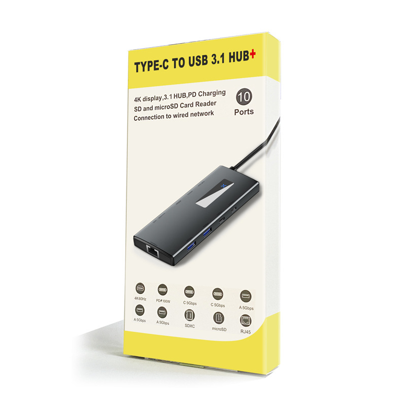 Type-C dokkoló 10 az 1-ben HDMI 4K60, Gigabites Ethernet, USB 3.0, Külső tápegység