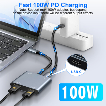 Type-C MST docking stanica s 2x HDMI, USB HUB, 4-u-1, podržava 4K, napajanje izvana